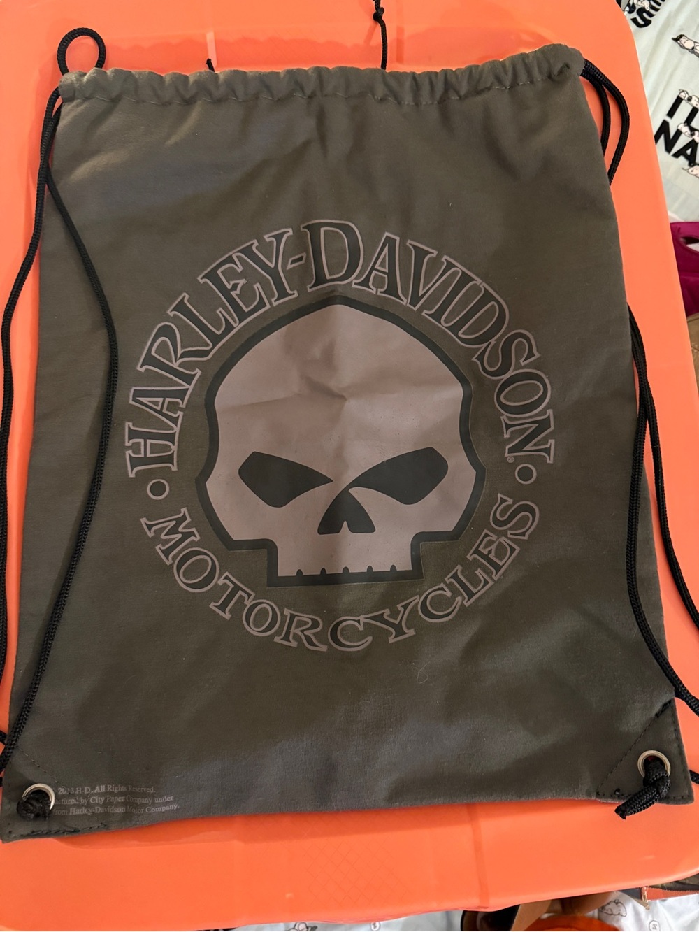 Harley-Davidson Olive Brown Skull Drawstring Backpack
